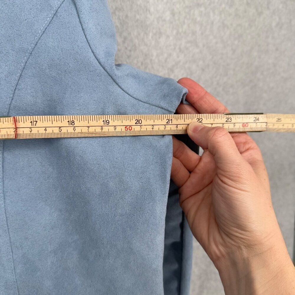 Lemon Grass Womens Washable Suede Button Up Shirt Size L Petite Blue Western NEW - Picture 11 of 13